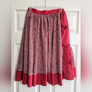 Unique Vintage Red Gingham & Cherry Print Rye Swing Skirt Size Small/4